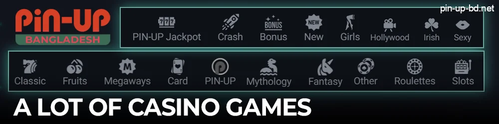Many casino games at Pin Up