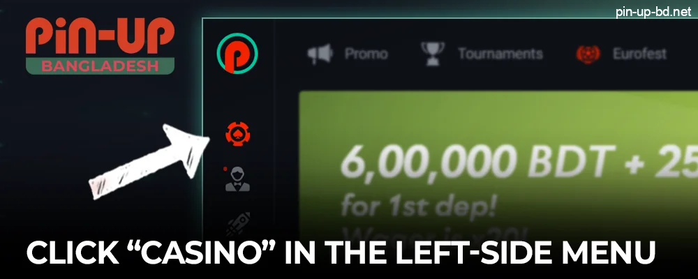 Click "Casino" in the Pin Up menu to go to casino lobby